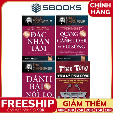 Combo 4 Cuốn Sách: Đắc Nhân Tâm + Quẳng Gánh Lo Đi & Vui Sống + Đánh Bại Nỗi Lo + Thao Túng Tâm Lý Đám Đông - SBOOKS