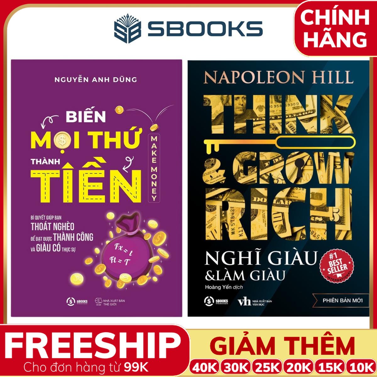 Combo 2 Cuốn Sách: Biến Mọi Thứ Thành Tiền + Nghĩ Giàu Làm Giàu - Sbooks